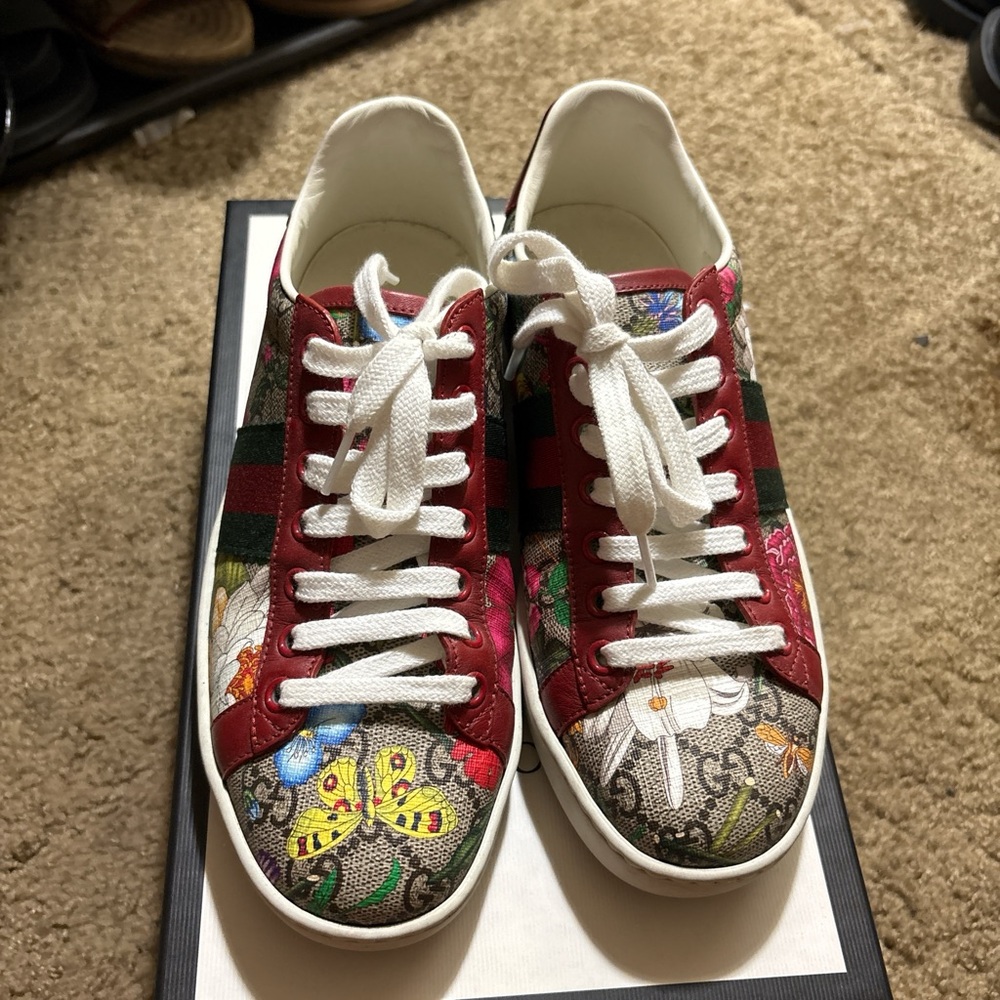 Floral Red and White Sneakers